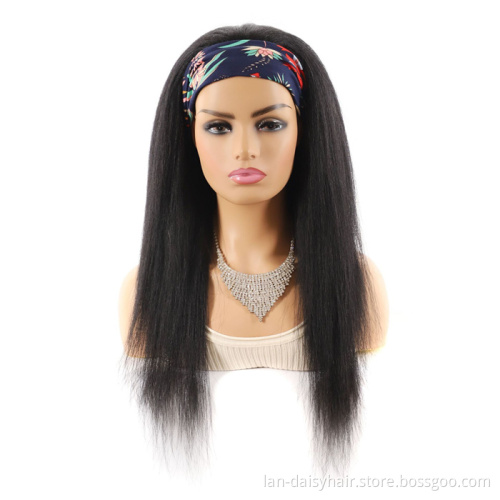 Natural Black Color Long human hair Machine Made  Wigs Rich Production Experience headband  Human Hair Wigs